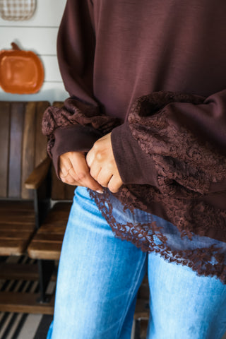 Delicate Balance Lace Top • Cocoa