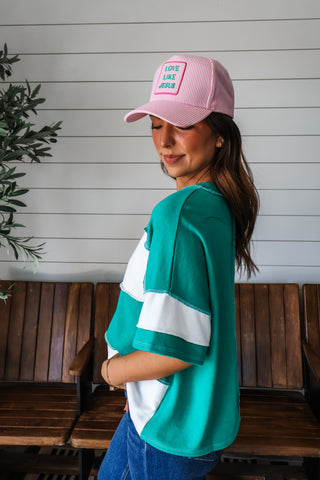 Love Like Jesus Trucker Hat • Pink Pinstripe
