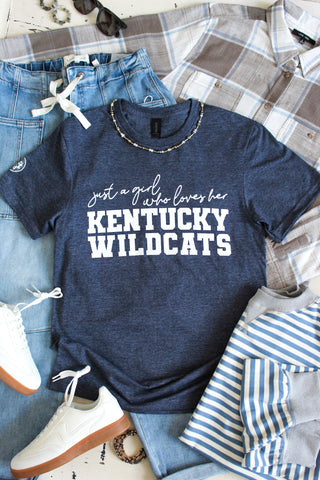 Just A Girl Who Loves Her Wildcats Graphic Tee • Heather Navy