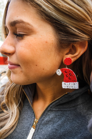 Sleigh All Day Santa Hat Earrings • Red