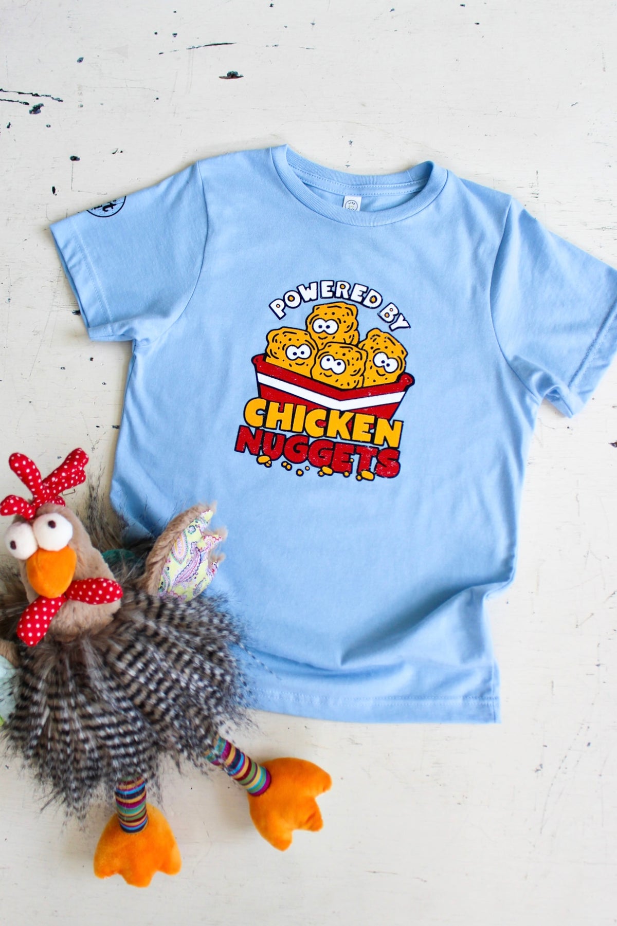 Powered By Chicken Nuggets Kids Graphic Tee • Light Blue