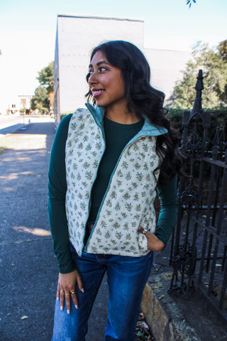 Winter Blooms Puffer Vest • Sage - FINAL SALE