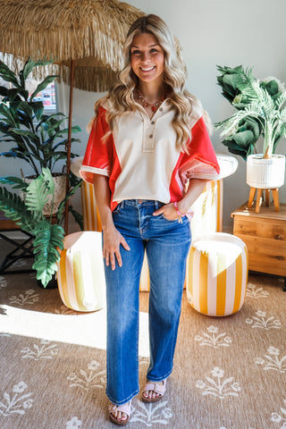Chasing Sunsets Colorblock Top • Tomato