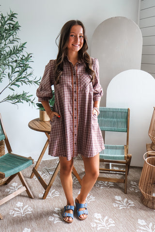Pretty In Plaid Shirtdress • Brown/Blue