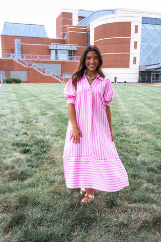 Pretty Please Striped Midi • Pink