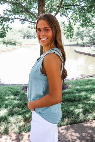 Summer Sale 8 • Seafoam Henley Tank - FINAL SALE