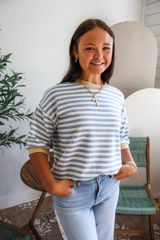Weekender Stripes Ringer Top • Blue