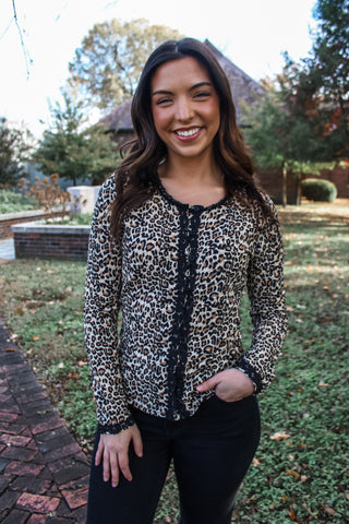 Leopard & Lace Button Top • Multi
