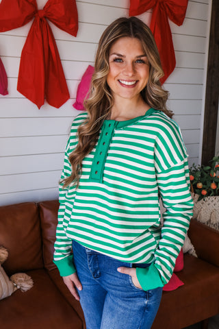 In A Snap Striped Henley • Green