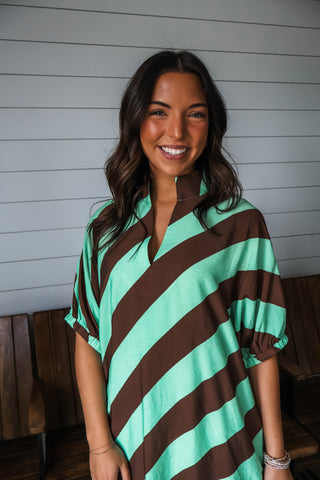Nantucket Stripes Pocket Dress • Brown/Green