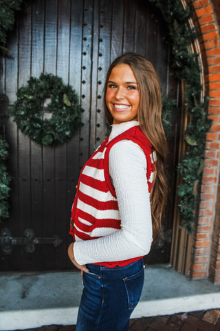 Joyful Stripes Sweater Vest • Red