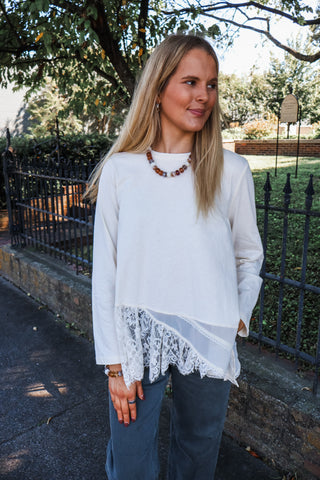 Storybook Ending Lace Trim Top • Cream
