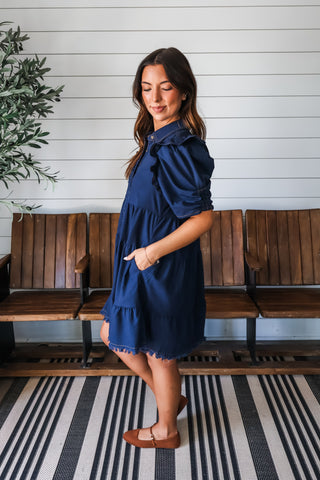 Fall Frills Ruffle Dress • Dark Indigo