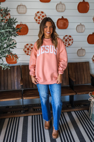 Jesus Polka Dot Mock Neck Sweatshirt • Peach