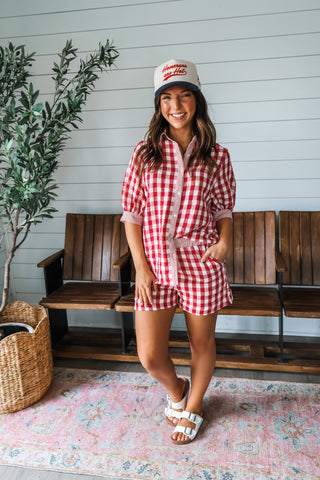 Coastal Cottage Short Set • Red Gingham