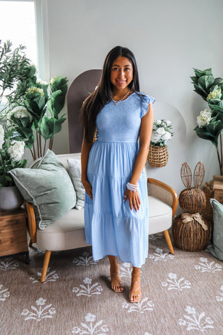 Beautiful Bliss Ruffle Midi • Powder Blue