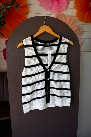 Summer Sale 55 • Black Stripe Crochet Vest – FINAL SALE