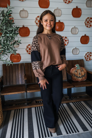 Waffle & Wild Leopard Pullover • Mocha