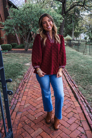 Texture & Trim Jacquard Top • Burgundy