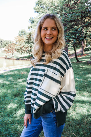 Seeing Stripes Oversized Pullover • Emerald