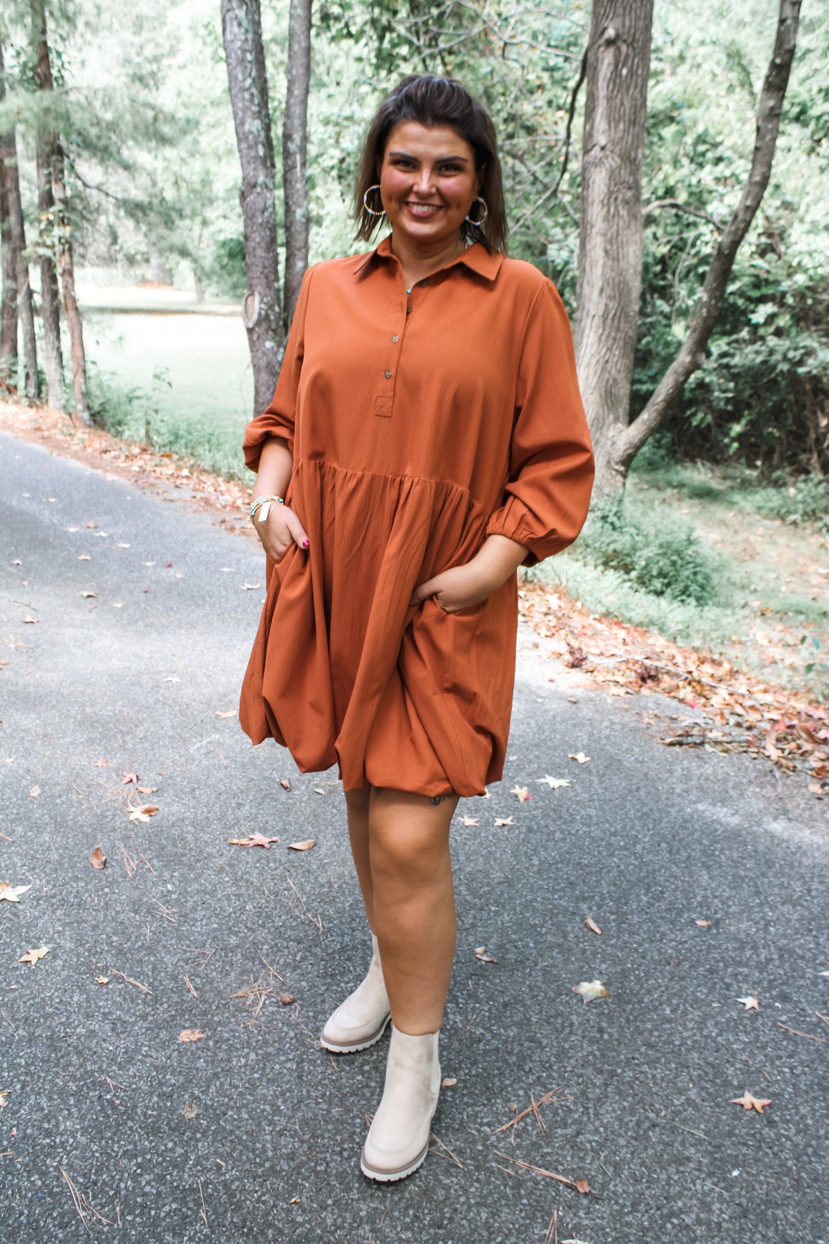 Autumn Breeze Pocket Dress • Rust - PLUS