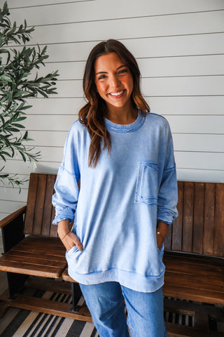 Double The Fun Pocket Pullover • Blue