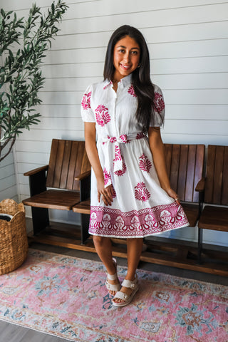 Natural Elegance Embroidered Dress • White