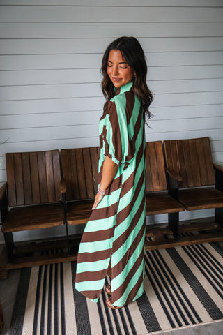 Nantucket Stripes Pocket Dress • Brown/Green