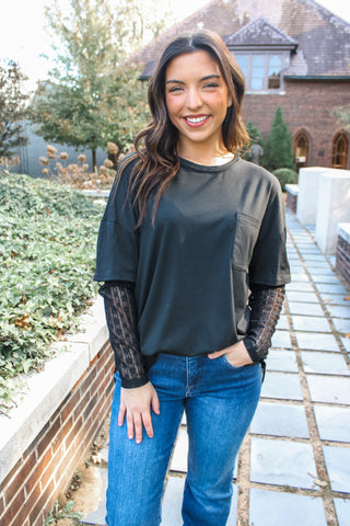 Layered In Lace Pocket Tee • Black - FINAL SALE