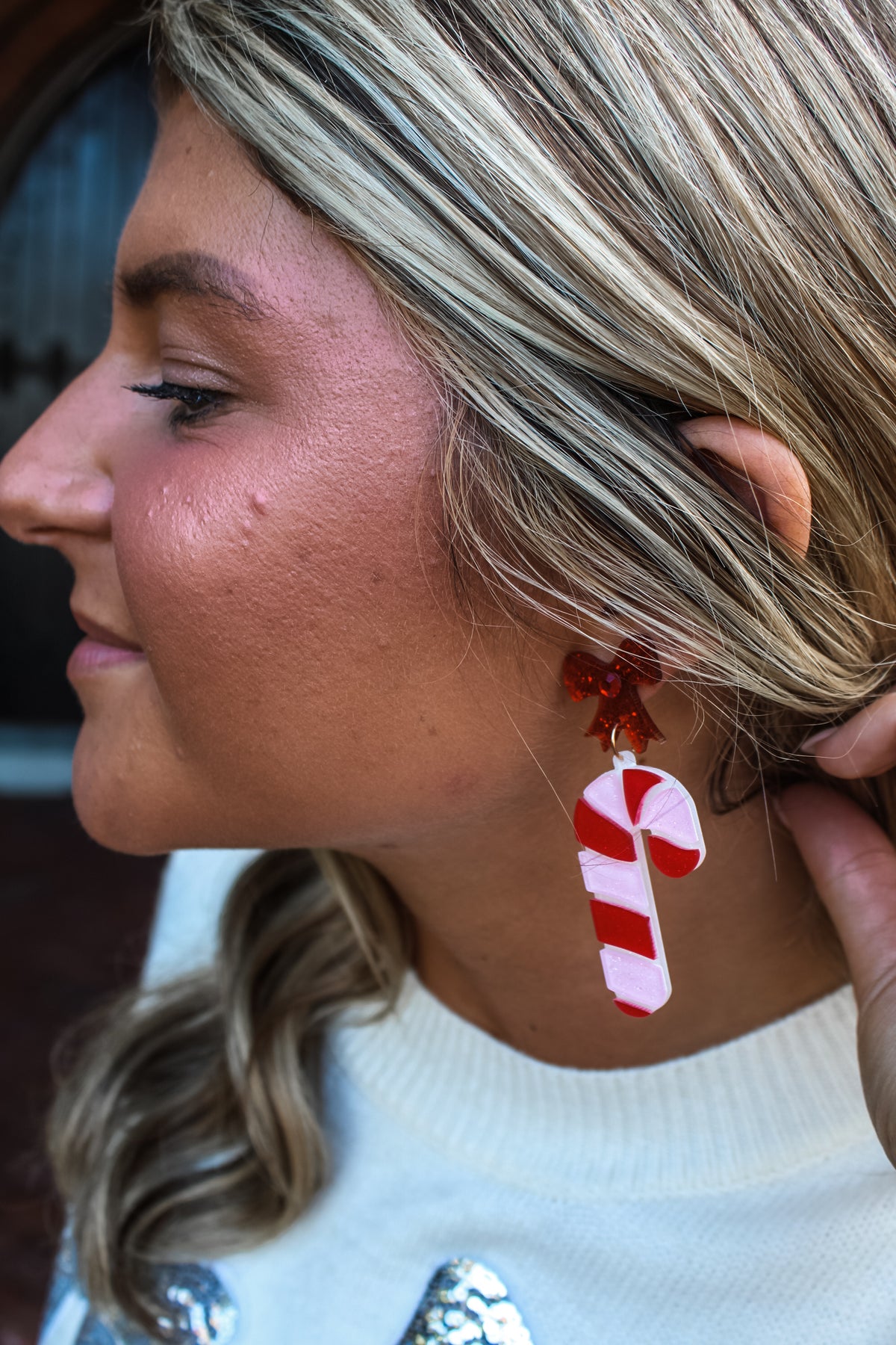 Candy Cane Lane Acrylic Earrings • Pink/Red