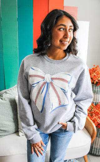 Bows & Baseball Graphic Sweatshirt • Heather Grey