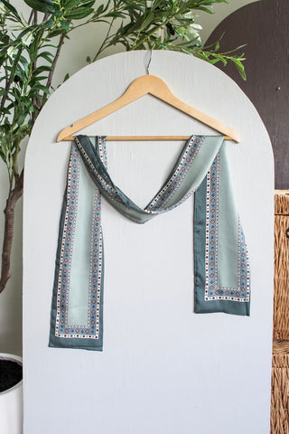 Polished Print Narrow Scarf • Sage Multi