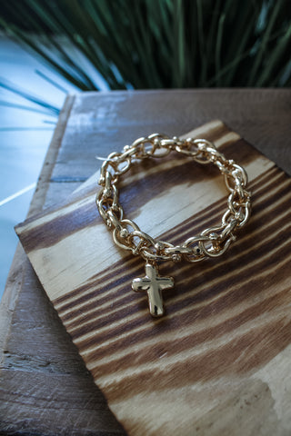 Know Your Worth Cross Bracelet • Gold