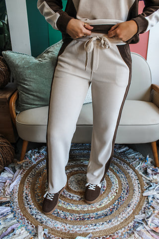 Cozy In Colorblock Pants • Ivory/Brown