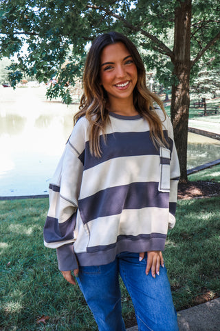 Cabin Crush Oversized Pullover • Grey Stripe