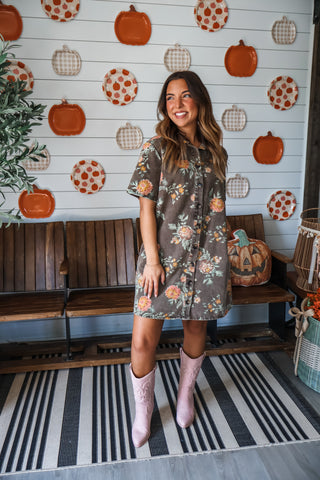 Orchard Blooms Denim Dress • Umber
