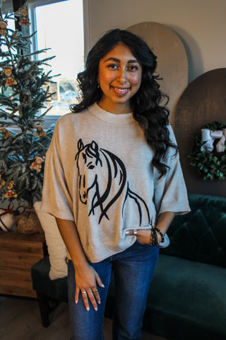 Mane Attraction Horse Print Sweater • Oatmeal