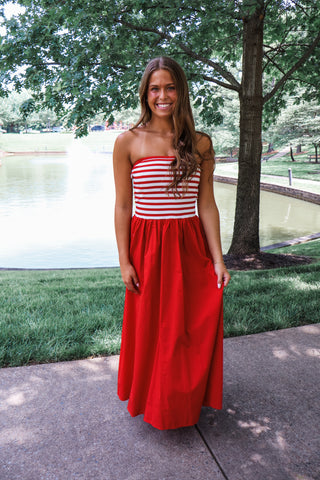 Summer Sale 36 • Red Striped Strapless Maxi - FINAL SALE