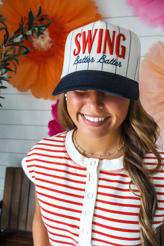 Swing Batter Batter Trucker Hat • Navy Stripe