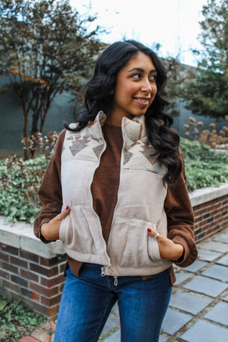Phoenix Aztec Puffer Vest • Beige Multi