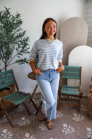 Weekender Stripes Ringer Top • Blue