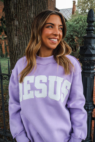 Jesus Letter Patch Pullover • Lavender
