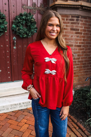 Season To Sparkle Bow Top • Red