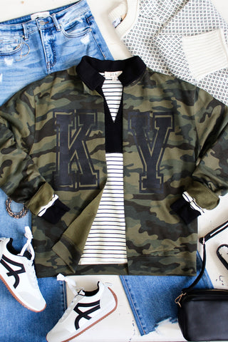 Camo Cutie Kentucky Sweatshirt Cardigan • Olive