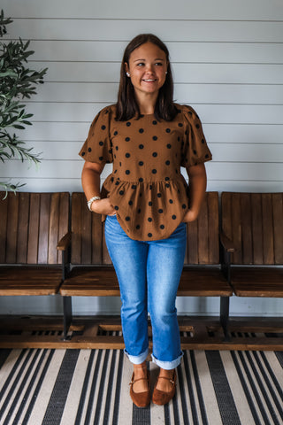Hadley Dotted Peplum Top • Toffee