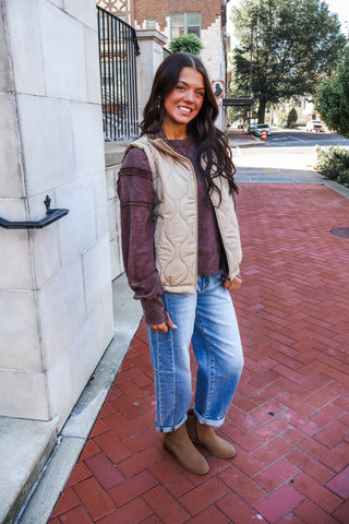Hint Of Plaid Quilted Vest • Khaki