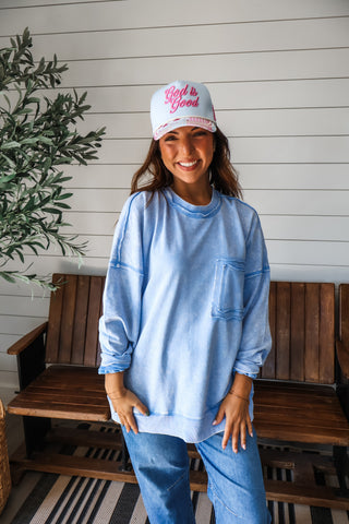 Double The Fun Pocket Pullover • Blue