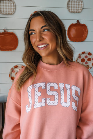 Jesus Polka Dot Mock Neck Sweatshirt • Peach