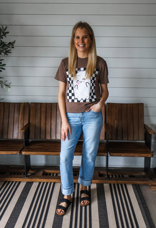 Friendly Ghost Checkerboard Graphic Tee • Mocha