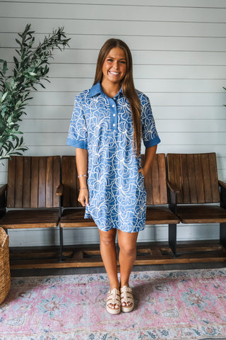 Palm Breeze Pocket Dress • Denim Blue